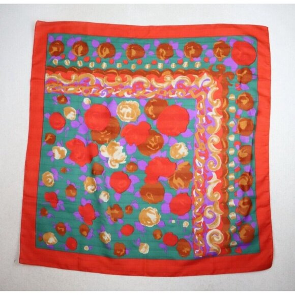 WOMEN'S ORANGE PRINT SQUARE SCARF - 30IN X 30IN - Picture 4 of 6